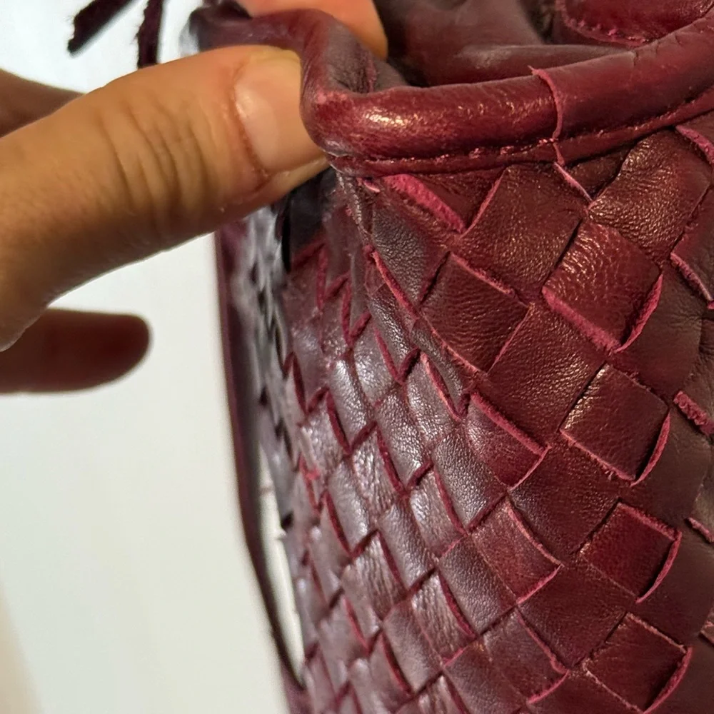 WanderersTravel Co. Sofia Woven Burgundy Leather Satchel ECU! - Picture 5 of 15